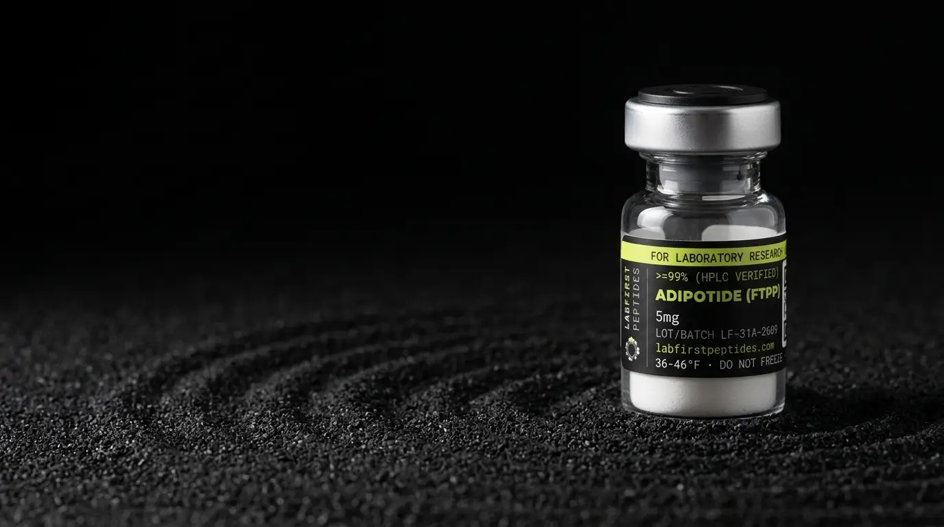 Adipotide (FTPP) research peptide vial with its LabFirst lot label