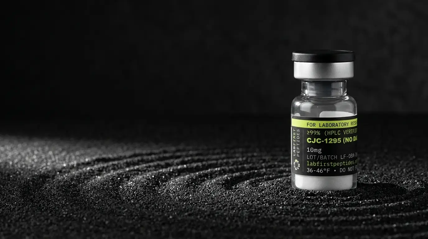 CJC-1295 (no DAC)+IPA research peptide vial with its LabFirst lot label