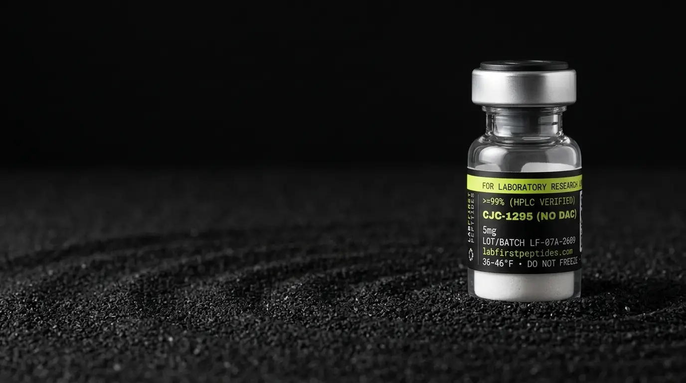 CJC-1295 (no DAC) research vial with its LabFirst lot label