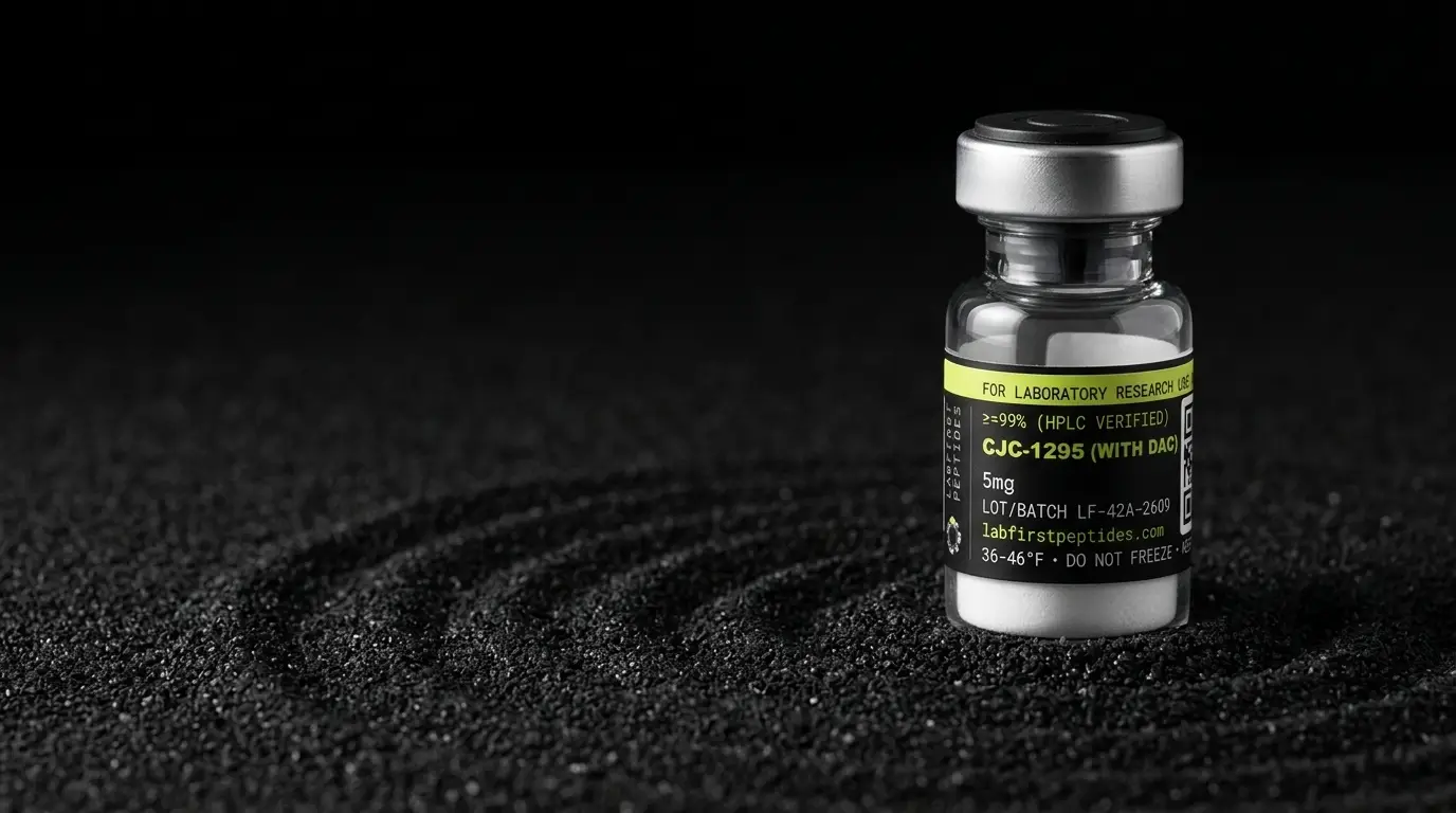 CJC-1295 (with DAC) research peptide vial with its LabFirst lot label