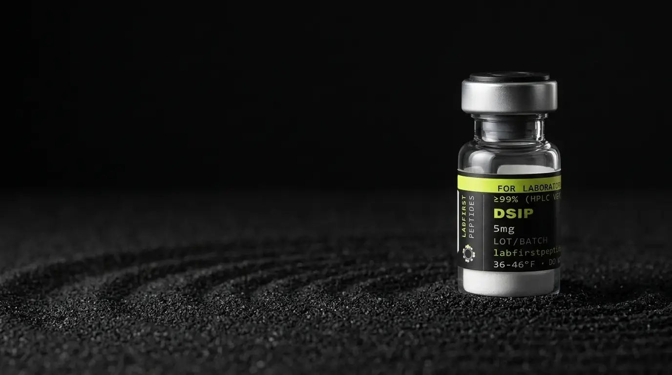DSIP research vial with its LabFirst lot label
