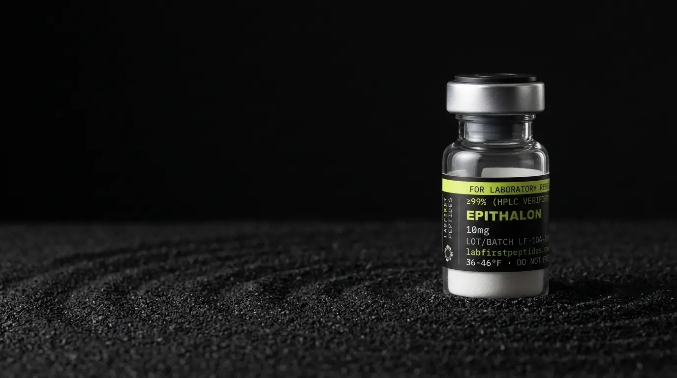 Epithalon research peptide vial with its LabFirst lot label
