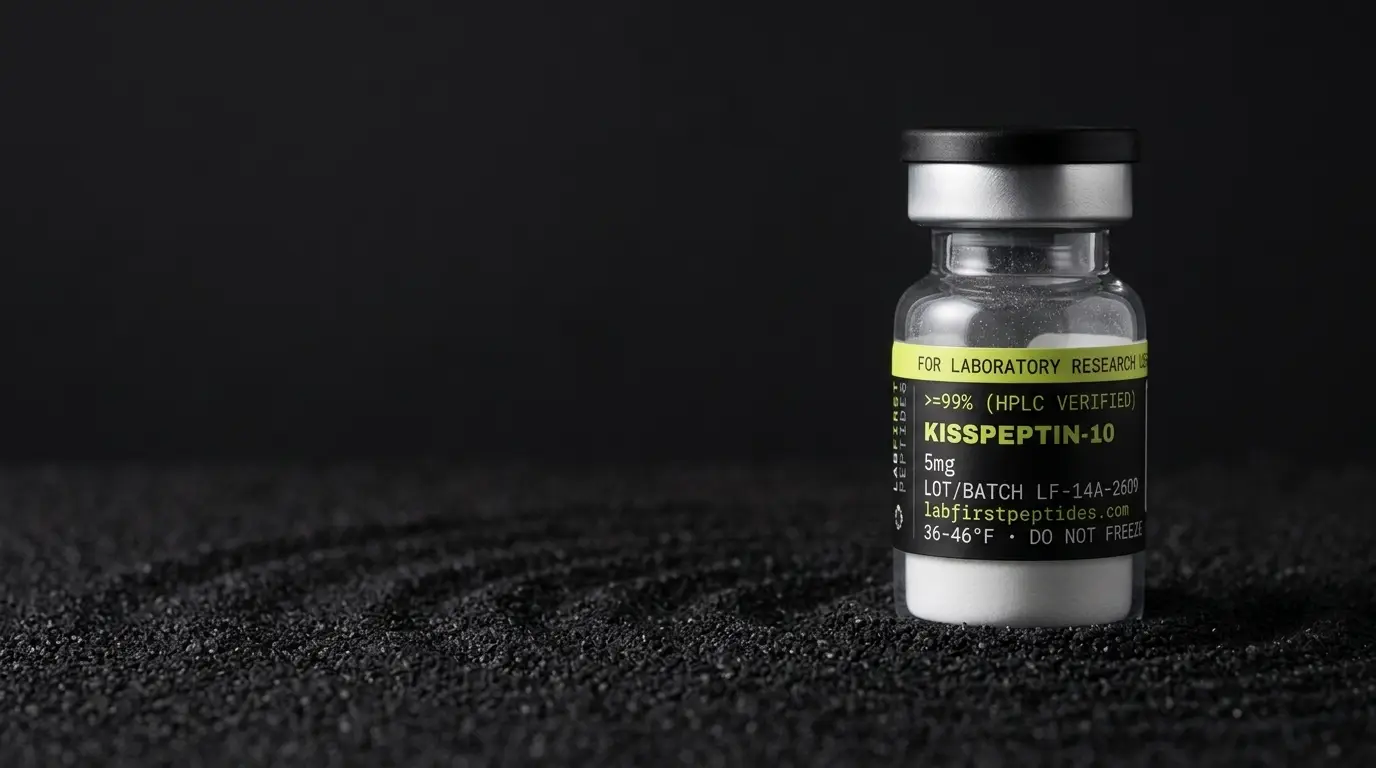 Kisspeptin-10 research vial with its LabFirst lot label