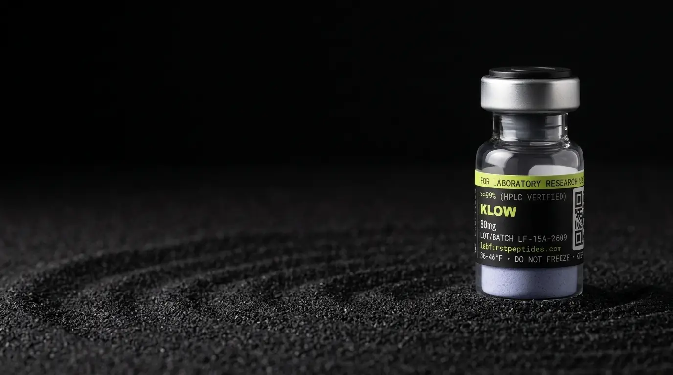 KLOW research vial with its LabFirst lot label