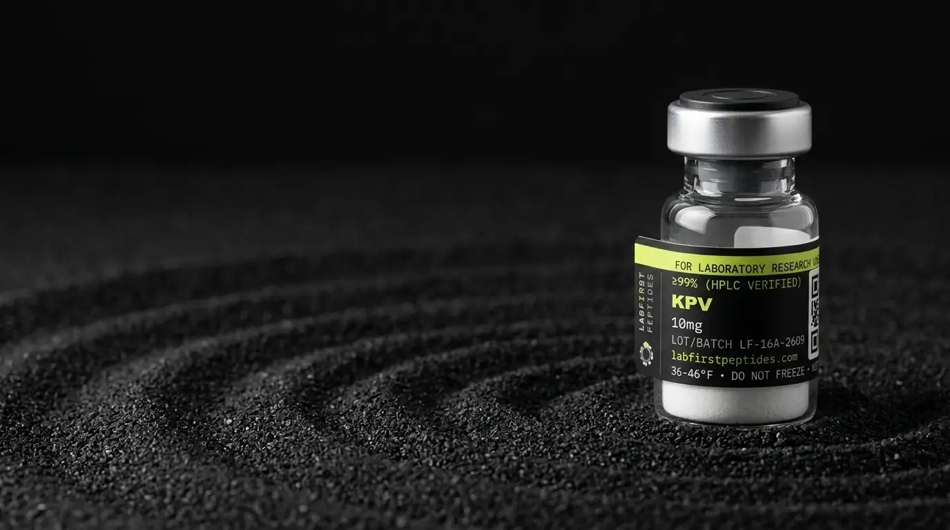 KPV research vial with its LabFirst lot label