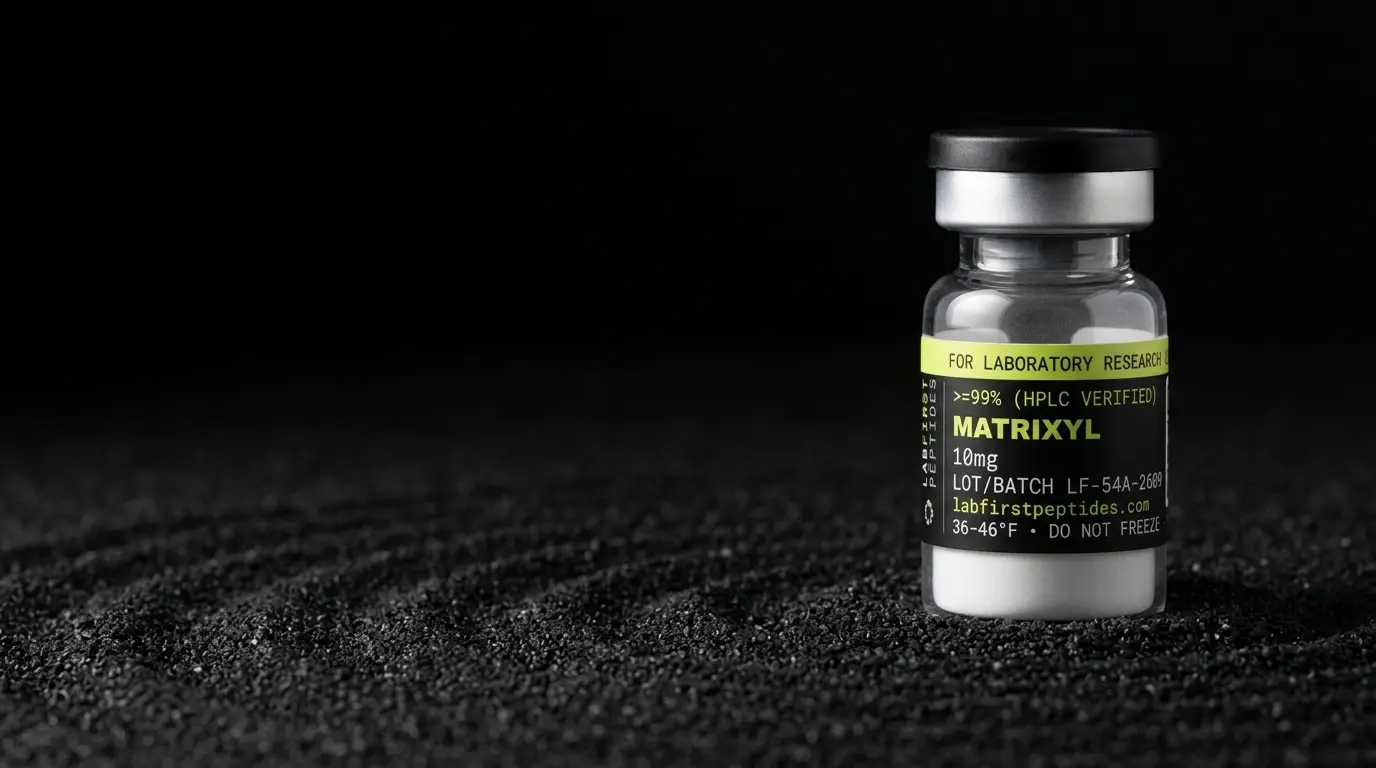 Matrixyl research vial with its LabFirst lot label