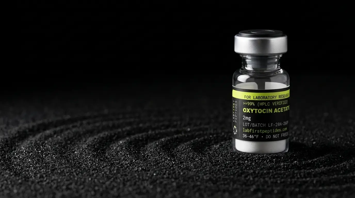 Oxytocin Acetate research vial with its LabFirst lot label