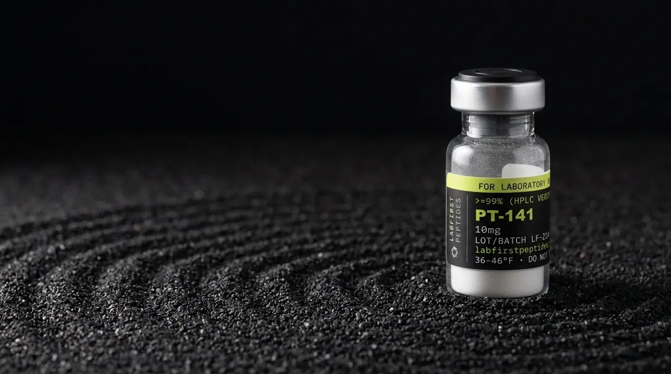 PT-141 research vial with its LabFirst lot label