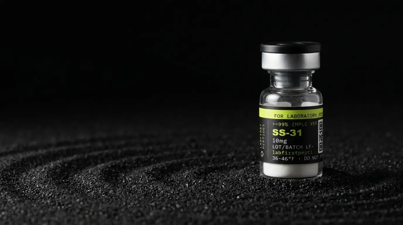 SS-31 research peptide vial with its LabFirst lot label