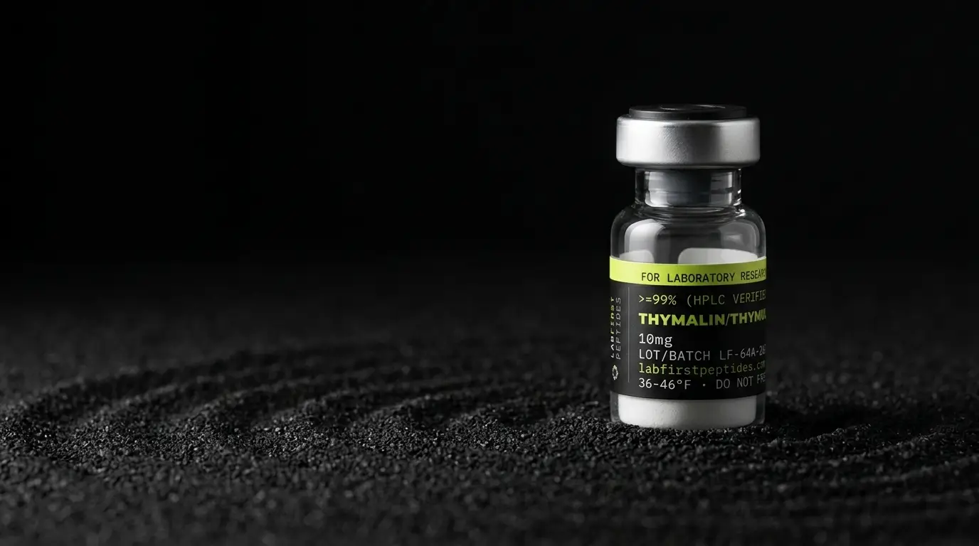Thymalin/Thymulin research peptide vial with its LabFirst lot label