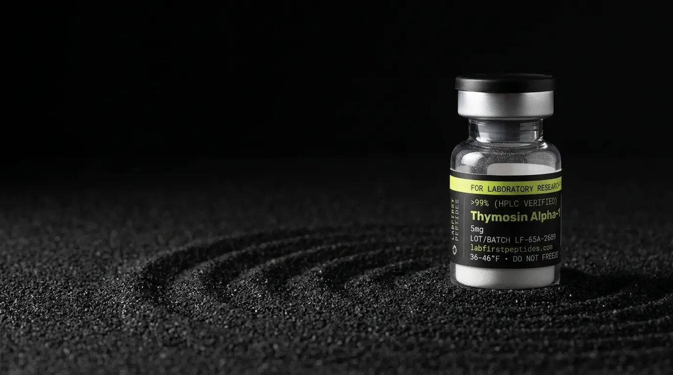 Thymosin Alpha-1 research vial with its LabFirst lot label